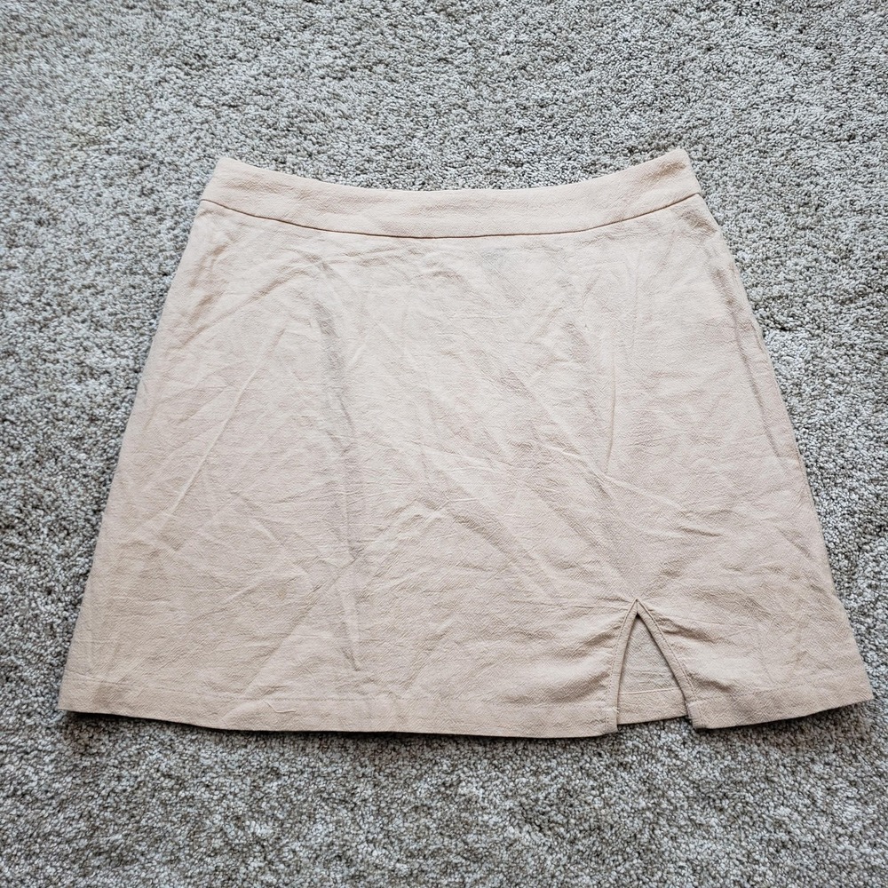 SheIn Skirt Womens L Beige A-Line Short Cotton Twill Slit Zip Casual Lightweight